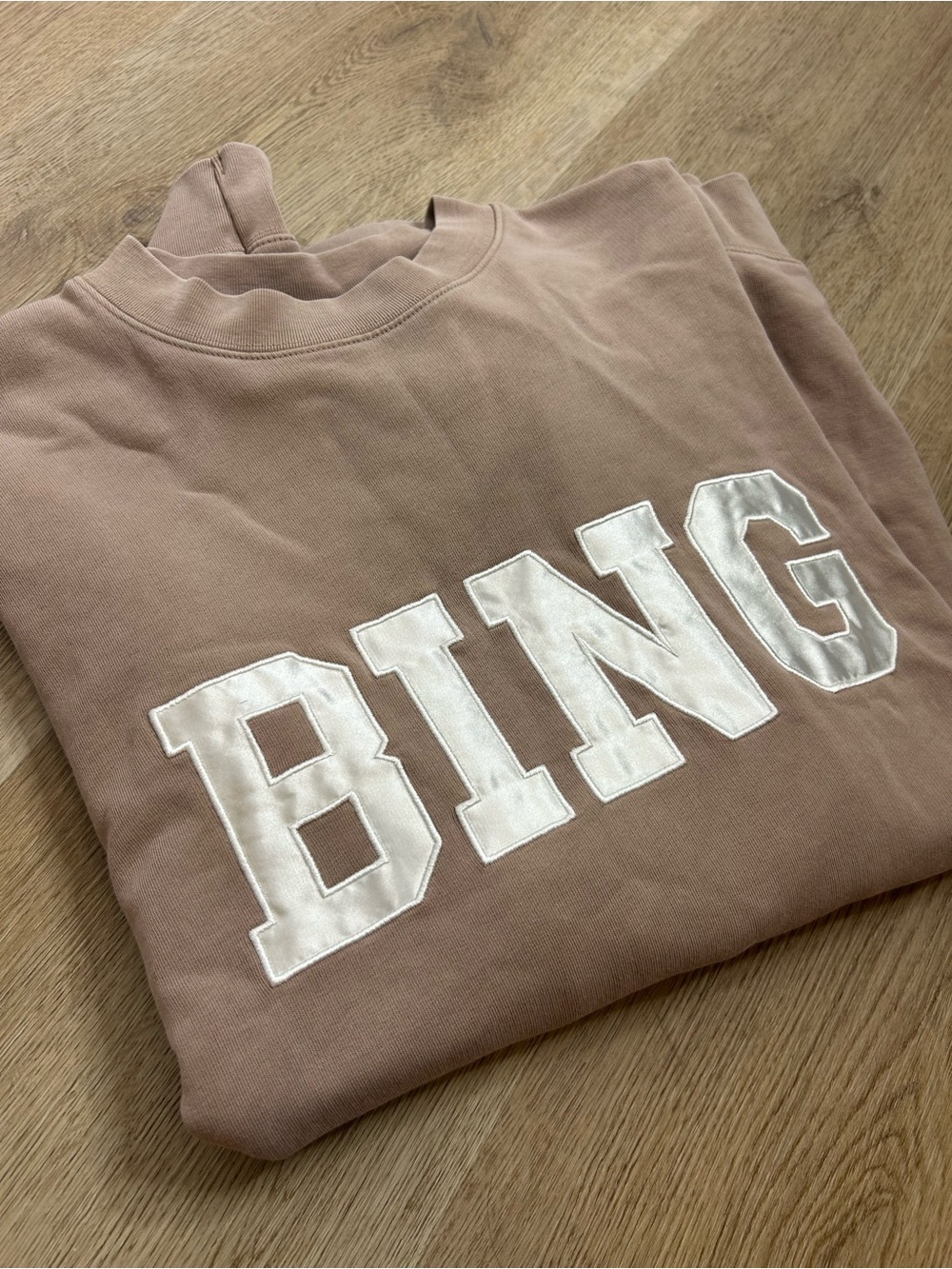 Anine Bing 100% Cotton Oversized Tyler 'BING' Spellout Sweatshirt in Tan - Picture 2 of 16